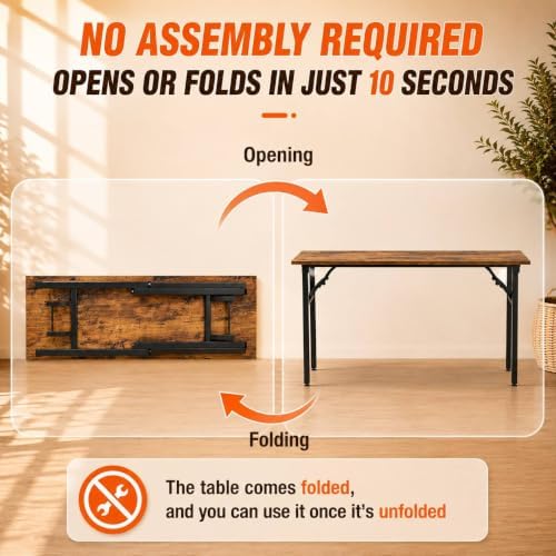 Folding Table Computer Desk - 55.1" No Assembly Folding Desk Design and Foldable Office Desk, Small Desk for Bedroom, Compact Storage Portable Use for Dorm and RV Small Space, Rustic Brown - Image 4