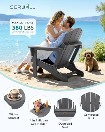 SERWALL Folding Adirondack Chair, 4 in 1 Cup Holder Fire Pit Chair - Blue - Image 6