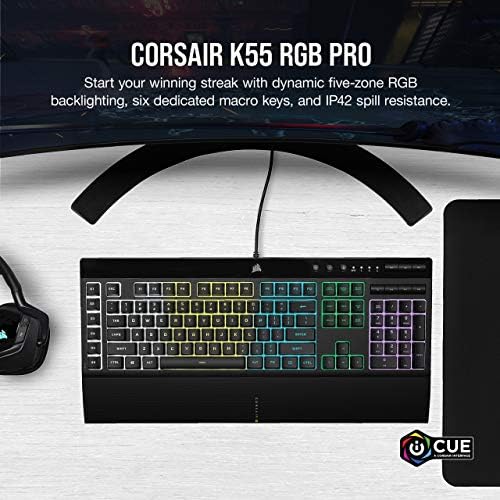 CORSAIR K55 RGB PRO - Dynamic RGB Backlighting - Six Macro Keys with Elgato Stream Deck Software Integration - IP42 Dust and Spill Resistant - Detachable Palm Rest - Dedicated Media and Volume Keys - Image 2