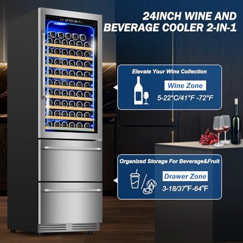 Velivi 24'' Wine and Beverage Refrigerator 2 IN 1 with Dual Drawer - Image 2
