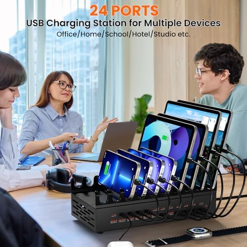 300W USB Charging Station for Multiple Devices - 24 Ports Desktop Multi Fast Charger Station with Device Organizer Stand & Multi Protection, USΒ Power Strip Suitable for Home Office School Studio - Image 7