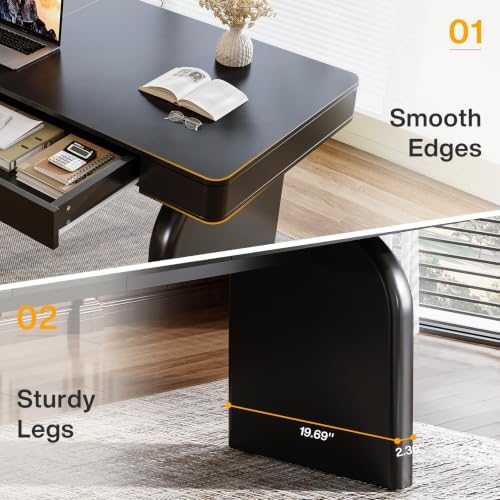Tribesigns Black Desk with Drawers, 63-Inch Modern Elegant Glossy Executive Office Desk, Simple Work Study Writing Table for Home Office, Black - Image 6