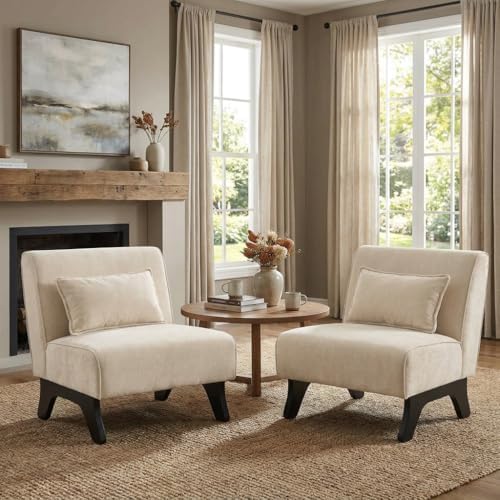 Armless Accent Chairs Set of 2 Upholstered Living Room Side Chairs - Image 3