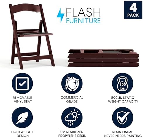 Flash Furniture Hercules Series Folding Chairs for Weddings and Formal Events, Stackable Commercial Event Seats with 1,000-lb. Static Weight Capacity, Set of 4, Red Mahogany - Image 3