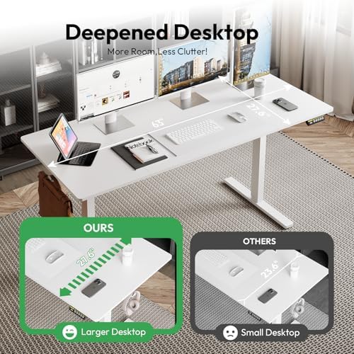 63 x 28 Inch Electric Standing Desk, 3 Memory Presets, White - Image 6