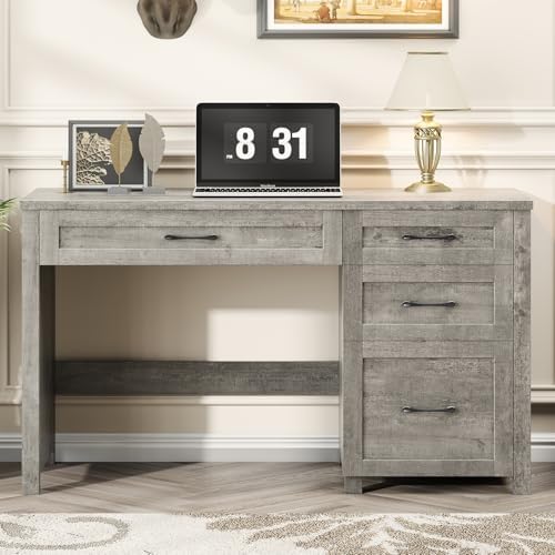 Halitaa Farmhouse 47" Executive Desk, Computer Desk with File Drawer, Grey - Image 3
