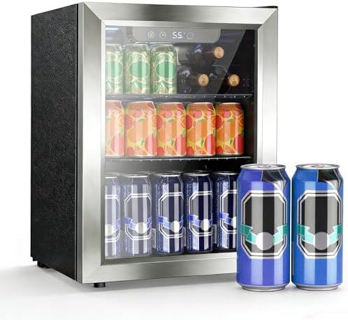 COWSAR 1.7 Cu Ft Beverage Refrigerator and Mini Fridge Cooler - 68 Can Capacity, Glass Door, Quiet Operation, LED Temperature Control, Holds 16 Wine Bottles for Bar, Home, Office by COWSAR