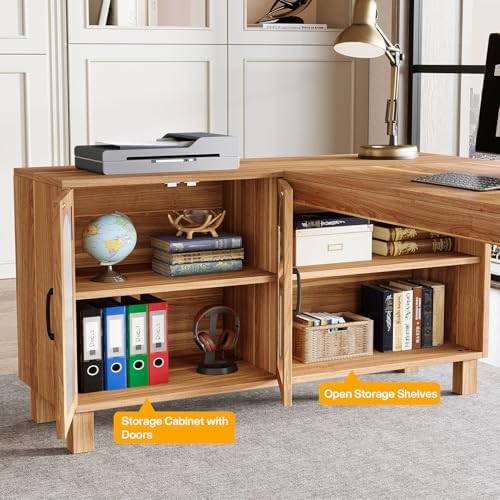 Tribesigns 59-Inch L-Shaped Desk with Storage Cabinet & Open Shelves - Image 5