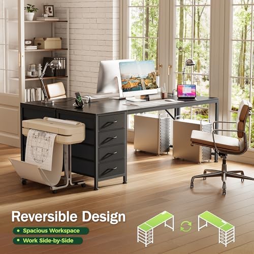 PRAISUN 63 Inch Computer Office Desk with Power Outelts and USB-C Port, Reversible Gaming Desk with 4 Fabric Drawers, Work Study Desk Work from Home, Black - Image 4