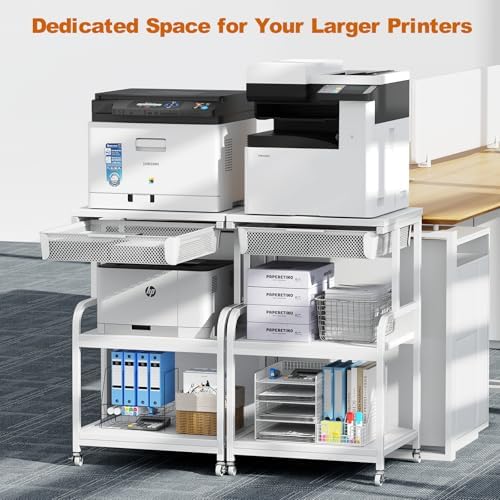EasyCom Large Printer Stand with Drawer, 3-Tier Industrial Rolling Cart - Image 2