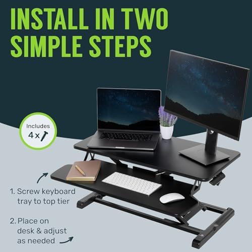 TechOrbits OF-S06-2 Desk Converter-37-inch Height Adjustable, MDF Wood, Sit-to-Stand Rise-X Pro Black, 36" - Image 5