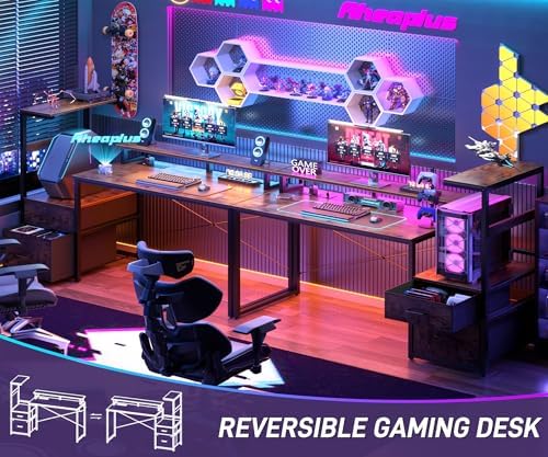 Aheaplus 59" Gaming Desk with RGB LED & Power Outlet &PC Case/Printer Stand - Image 7