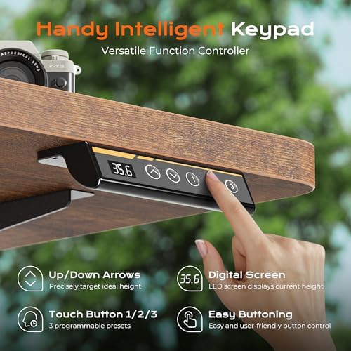 Huuger 48 x 28 Large Electric Standing Desk, Height Adjustable Desk, 27.6" Deep Desktop, Stand up Gaming, 2 Hooks, 3 Preset Heights, for Home Office, Rustic Brown - Image 6