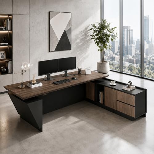 SAINTCY 94.5" Large L-Shaped Executive Standing Desk, Right Return - Image 3