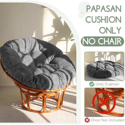 HIGOGOGO Papasan Chair Cushion with Corduroy Cover (Without Chair), 48 x 48 Inch Supportive Cushion, Overstuffed Chair Cushion,Dark Grey - Image 5