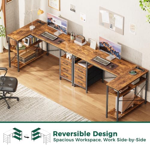 Huuger L Shaped Office Desk with Power Outlets & 3 Drawers - Image 4