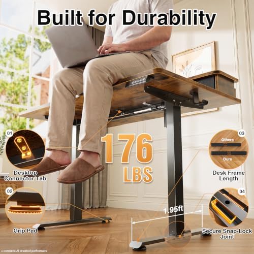 Veken 47x28 in Electric Standing Desk with Drawers, Adjustable Table, Brown - Image 6