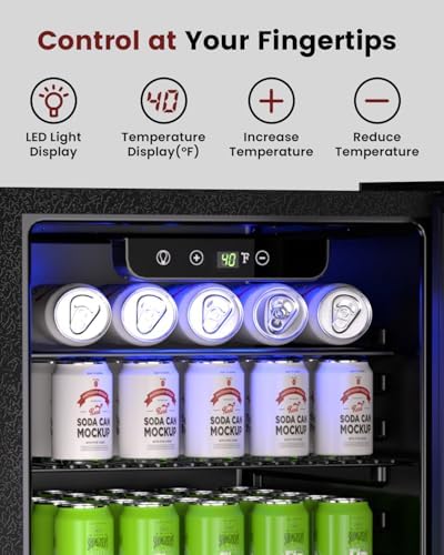 Feelfunn 2.6CuFt Beverage Refrigerator, 95 Can Mini Fridge with Glass Door - Image 3