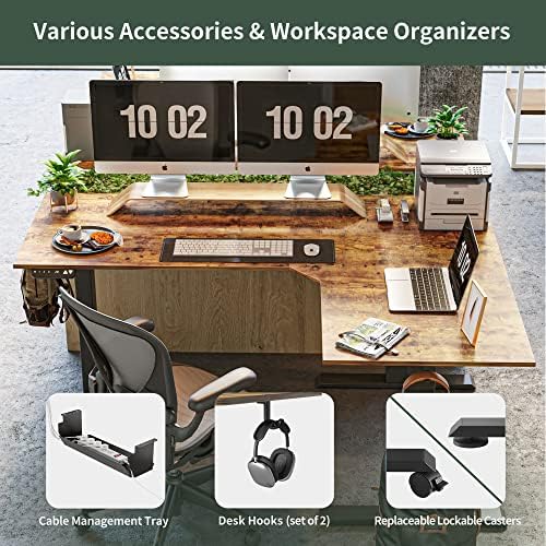 FEZIBO 75 Inches, Supports Over 300lbs, Large L Shaped Standing Desk, Electric Height Adjustable L Shaped Desk, Suitable for Home Office, Rustic Brown Top/Black Frame - Image 5