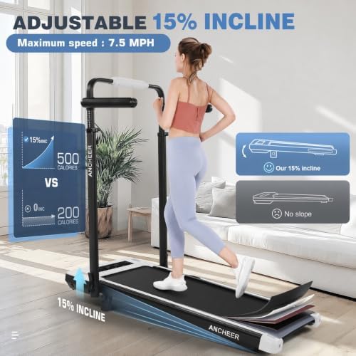 ANCHEER Walking Pad with 15% Incline, Foldable Treadmill with Handle & Desk - Image 2