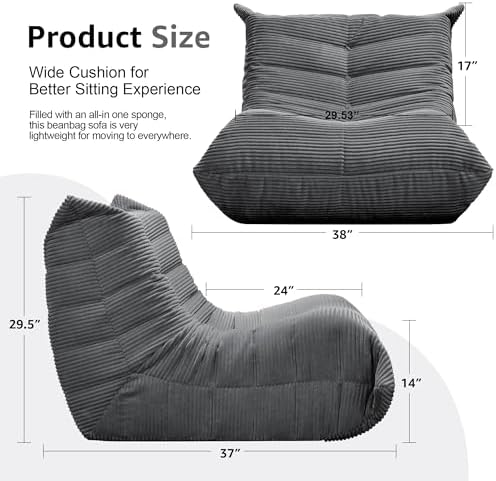 Hobestluk Big Bean Bag Chairs for Adults Fireside BeanBag Couch Togo Sofa - Image 2