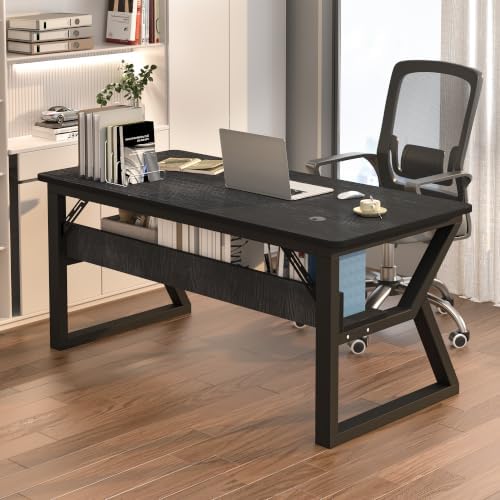 Computer Desk, Office Desk with Storage(55 x 19.7 in, Black) - Image 2