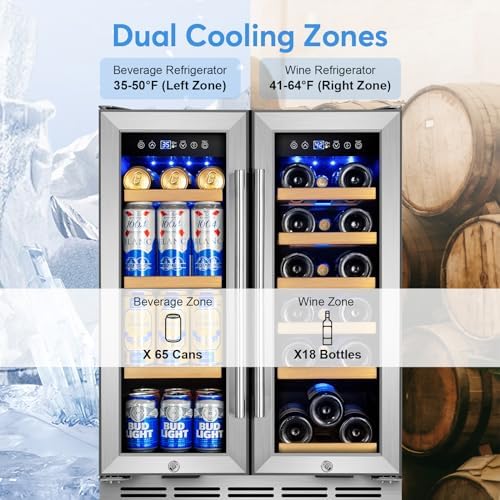 24" Dual Zone Wine and Beverage Refrigerator, Under Counter with Glass Door - Image 3