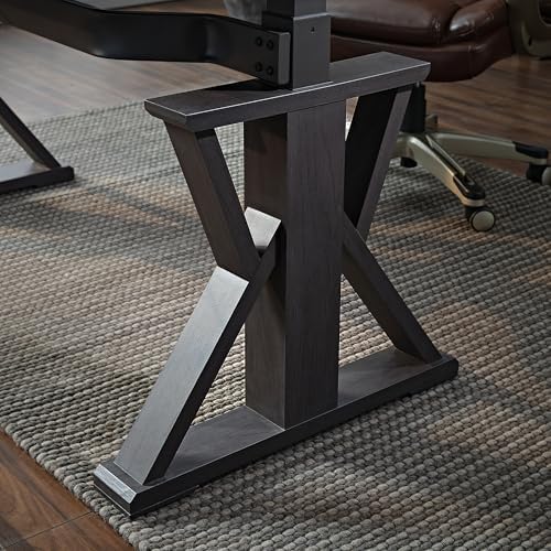 EUREKA ERGONOMIC Leather Standing Desk, 60 inch Executive Desk with Drawers,Modern Oak Grain X-Shaped Leg Sit Stand Desk, Charge Power Outlet Luxury Home Office Computer Desk - Image 6