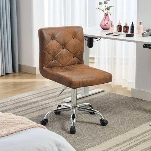 VECELO PU Leather Mid-Back Armless Desk Chair Adjustable Height 360° Rolling Swivel for Home Office Work, Dark Brown - Image 2