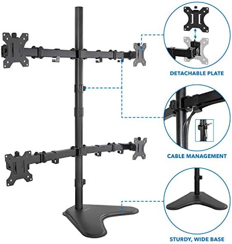 Mount-It! Quad Monitor Stand for 4 Screens up to 32", Free Standing Multi Monitor Desk Mount, Height Adjustable 34.8", 17.6 lbs Each, VESA 75x75 100x100, Steel 4 Monitor Stand, MI-2784 - Image 5
