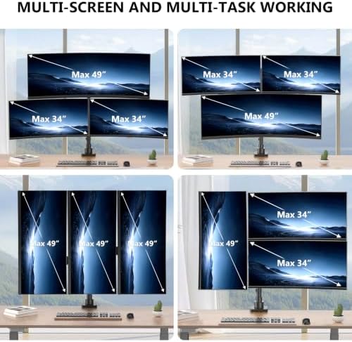 WALI Stacked Triple Monitor Mount for 49" UItrawides and Dual 34" Monitors - Image 4