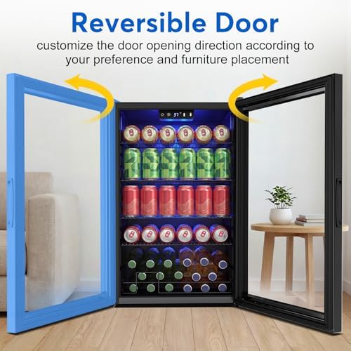 FoMup 20 Inch Beverage Refrigerator 150 Can with Glass Door – Mini Drink Cooler with Reversible Door, Safety Lock & Temperature Control, Small Fridge for Beer Soda Wine, Compact for Dorm Office Hotel - Image 3