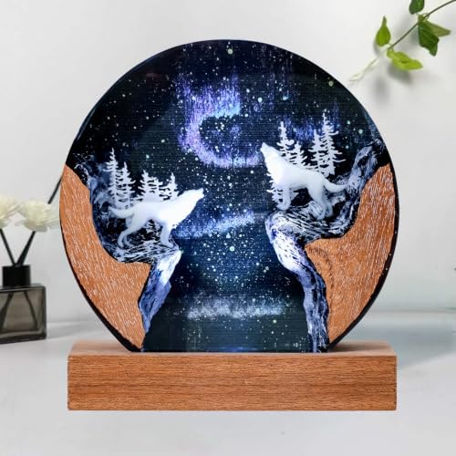 Wolf Resin Lamp, Handmade Snow Mountain Resin Night Light for Home Decor - Image 2