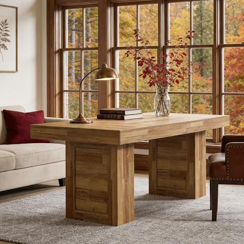 Tribesigns 63" Executive Desk, Farmhouse Wooden Office Desk, Natural Oak - Image 4