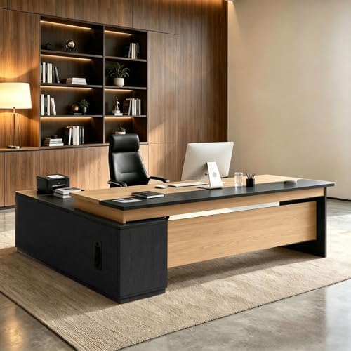 L Shaped Executive Desk with Drawers, Large Wood Workstation, Modern Executive Office Furniture for Home Office and Business Workspace, Multiple Sizes & Colors by Unknown