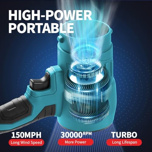 Leaf Blower Cordless, Handheld Jet Dry Blower Fan Portable Dust Cleaner with 2 Pcs 2.0Ah Batteries and Charger,3 Blowing Nozzles,Violent Turbo Blower for Lawn, Patio, Outdoors, Car, Home - Image 2