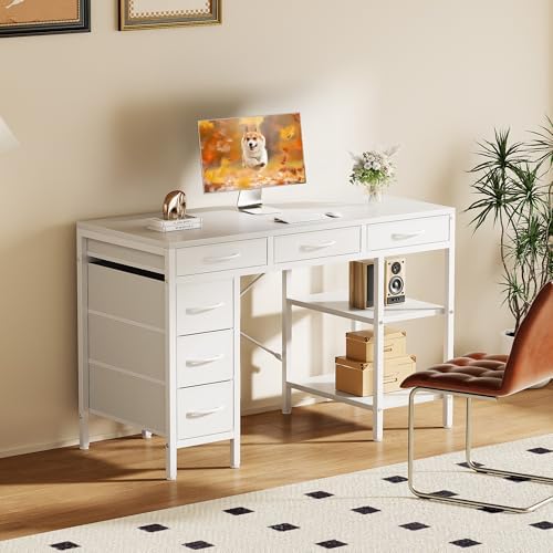 Sweetcrispy 47" Computer Desk with 6 Fabric Drawers & Storage Shelves - Image 2