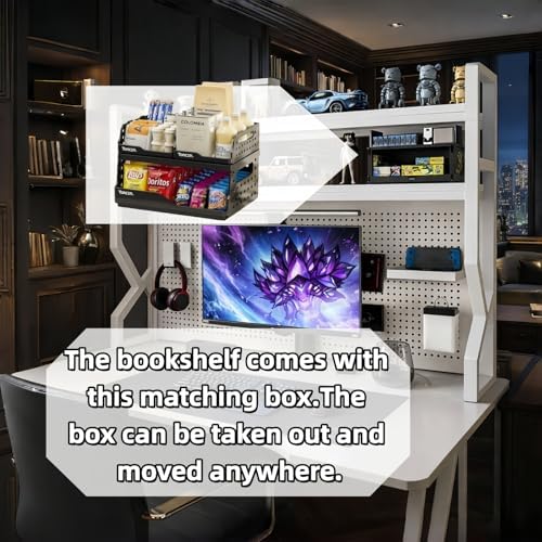 Desktop Bookshelf, Multi-Size pegboard Storage Organizer Rack, Dorm Desk Shelf, Desk Hutch, Desk top Storage Rack, Student Desktop Storage,Desk Shelves for top of des(White, 29.5" Lx9.9 Wx39 H) - Image 3