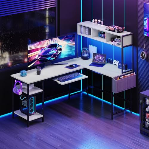 DUMOS 67" L Shaped Gaming Desk, Reversible Computer Desks with LED Lighting - Image 4