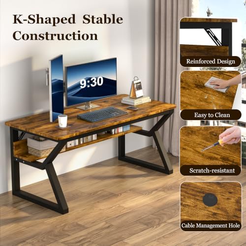 Computer Desk, Office Desk with Storage(55 x 19.7 in, Rustic Brown) - Image 5