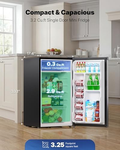 Upstreman 3.2 Cu.Ft Mini Fridge with Freezer, Stainless Steel-SR321 - Image 2