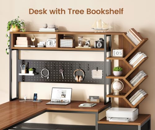 SEDETA L Shaped Office Desk with Drawers and Hutch, Convertible 97.6" Double Computer Desk, Corner Gaming Desk with Storage Shelves, LED Light and Power Outlet, Black and Brown - Image 4