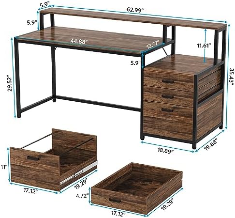 Tribesigns 63 Inch Computer Desk with File Drawer Cabinet, Ergonomic Desk - Image 2