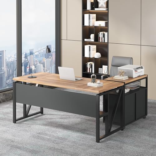 Tribesigns 63" Executive Desk with Reversible File Cabinet, Large L-Shaped Office Desk with Drawers, Business Furniture Workstation for Home Office by Tribesigns