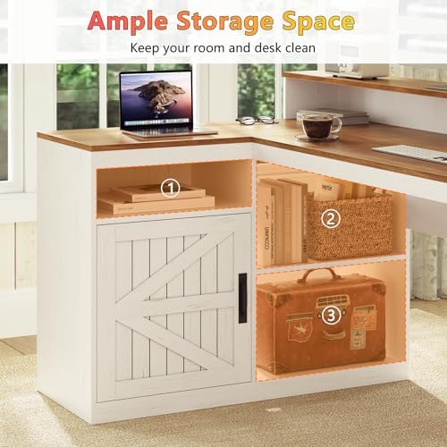 63" Farmhouse L Shaped Desk with Drawers and Printer Stand for Home Office - Image 6