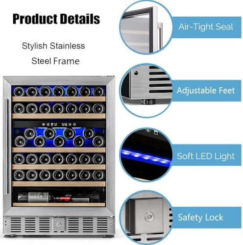 Antarctic Star 24 Inch Wine Fridge Cooler, 52 Bottle Wine Cooler Refrigerator. 39-64°F Dual Zone Wine Refrigerator Glass Door, Built in or Freestanding Under Counter Fridge for Home Bar Office - Image 3