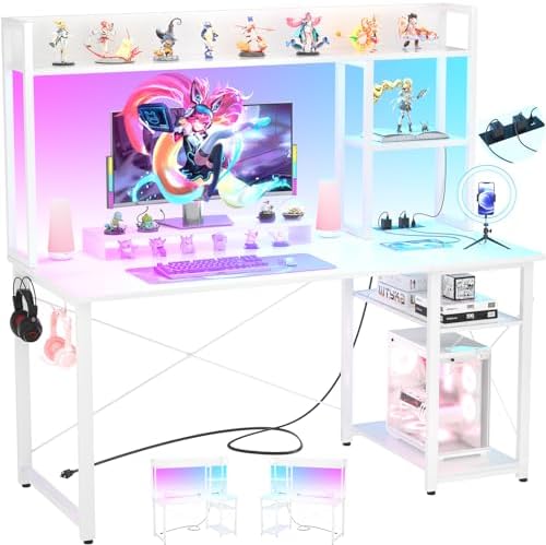 Cyclysio 47'' Gaming Desk with Hutch and Reversible Storage Shelves, White by Cyclysio