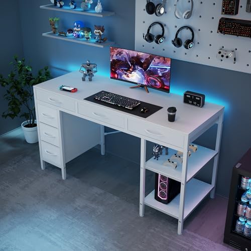 Sweetcrispy 55" Computer Desk with 6 Fabric Drawers & Storage Shelves - Image 4