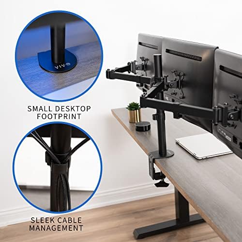 VIVO Triple Monitor Adjustable Desk Mount, Articulating Tri Stand, Holds 3 Screens up to 24 inches, Black, STAND-V003Y - Image 4
