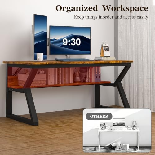 Computer Desk, Office Desk with Storage(55 x 19.7 in, Rustic Brown) - Image 4